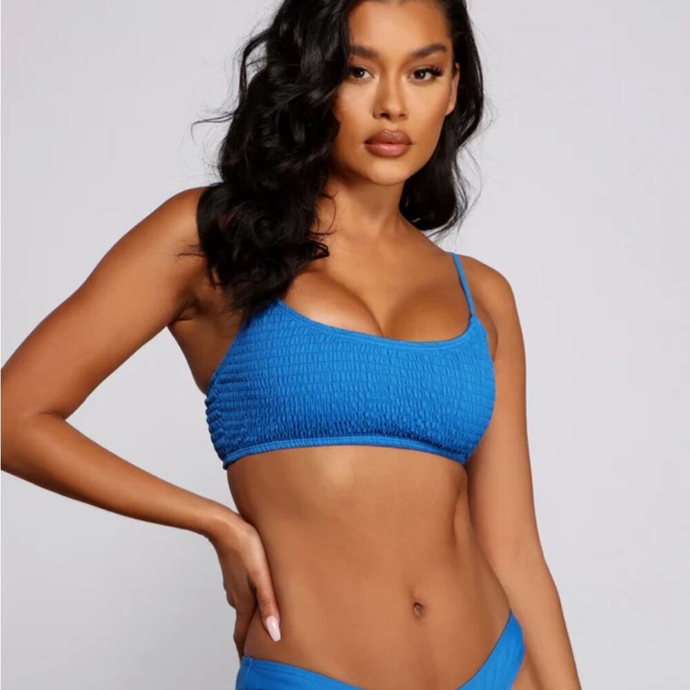 Blue Textured Bikini Top